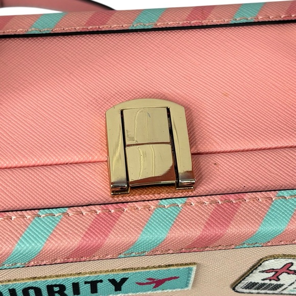 Aldo Pink Bon Voyage Travel Themed Clasp Close Suitcase Luggage Crossbody Purse - Picture 9 of 16
